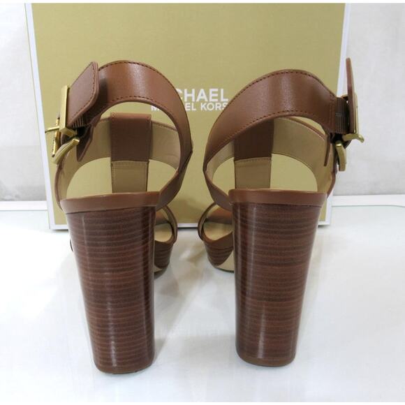 Michael Kors Becker T-Strap Platform Sandals MK Signature Luggage Size 9 - Picture 4 of 5